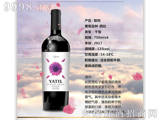 雅帝爾西拉干紅葡萄酒13°750ml